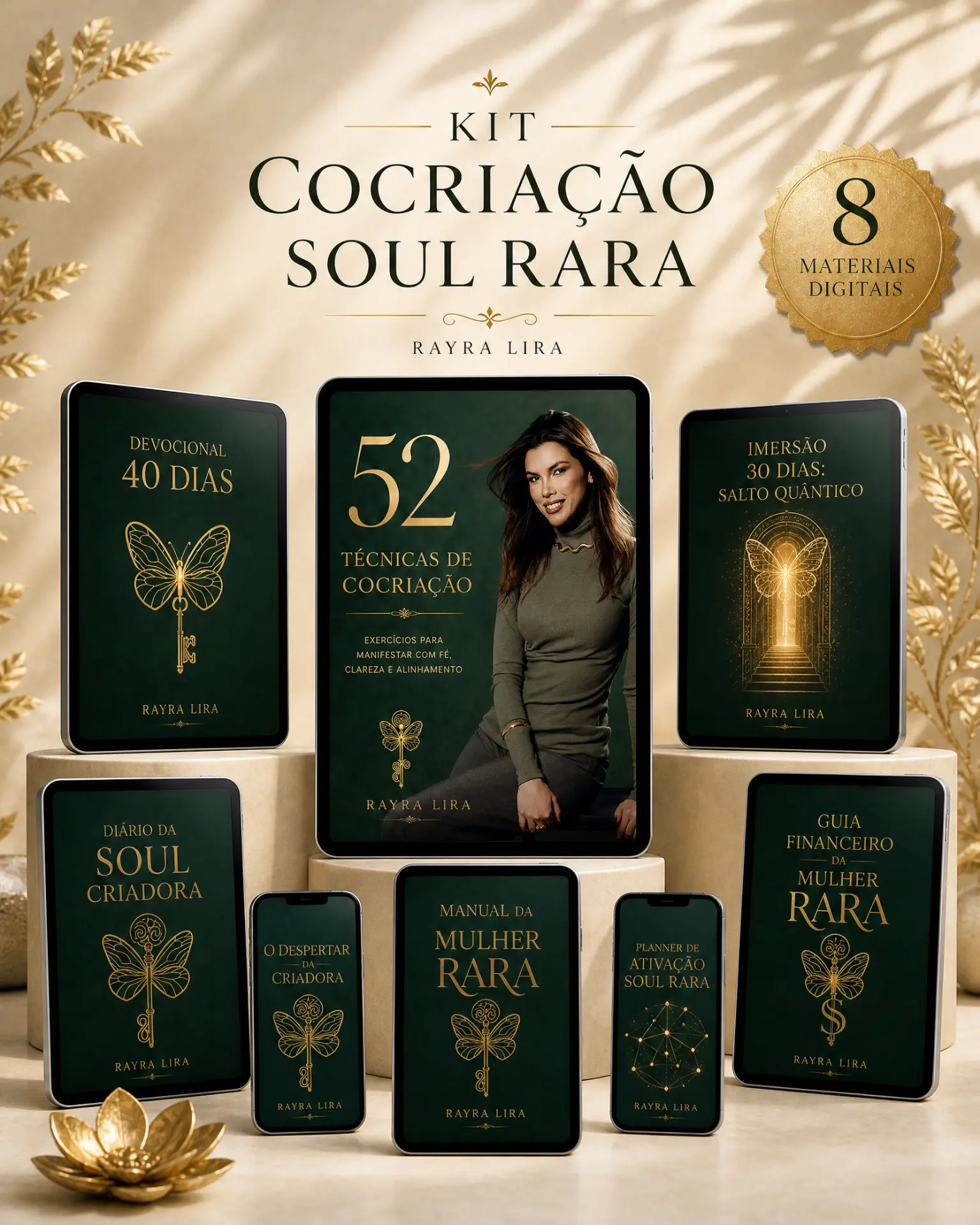 Mockup dos 8 materiais digitais do Kit Cocriação Soul Rara