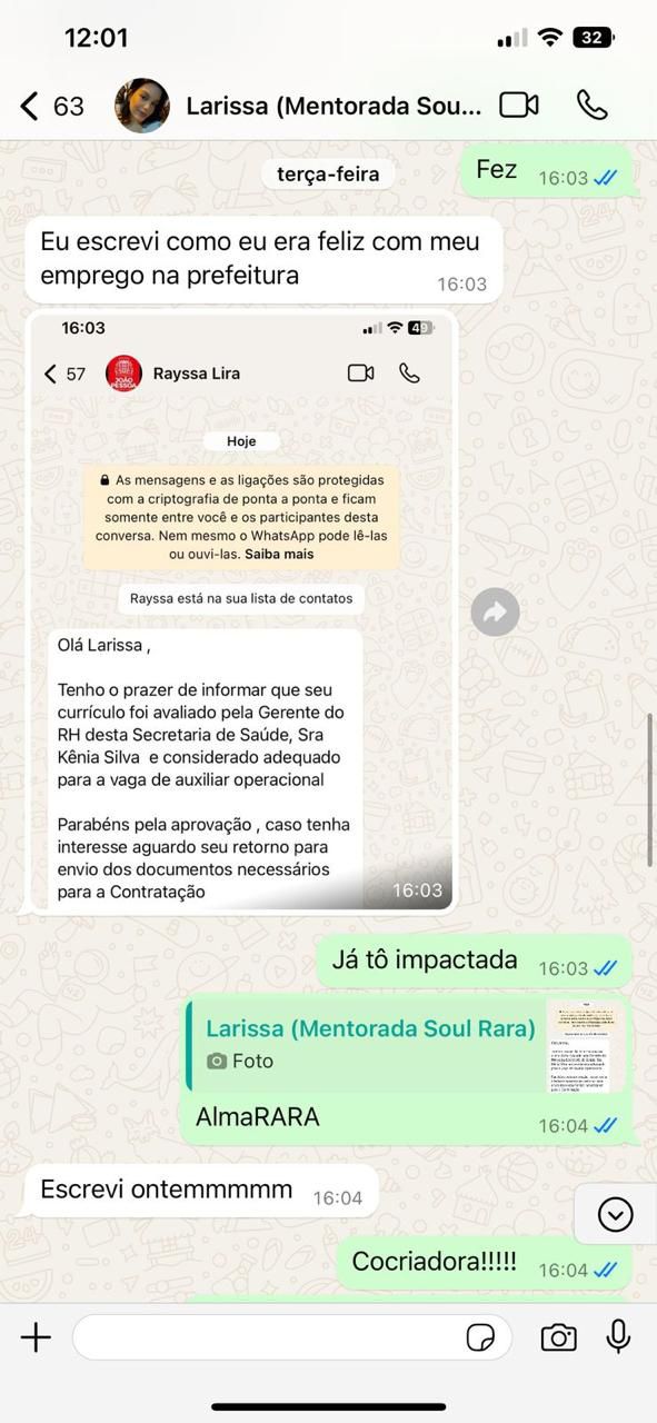 Mensagem de aluna agradecendo pela transformação