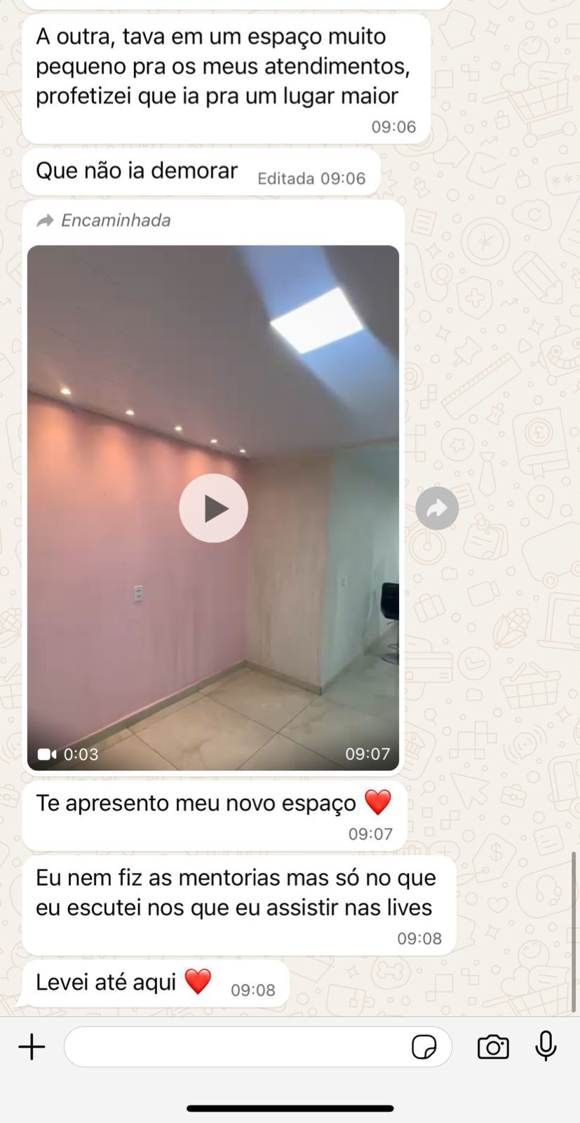 Mensagem de aluna sobre manifestação de emprego